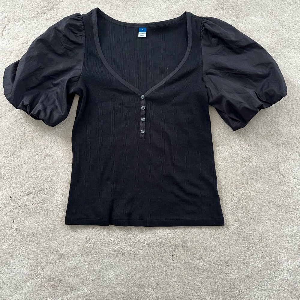 Black Puff Sleeve Women's Top